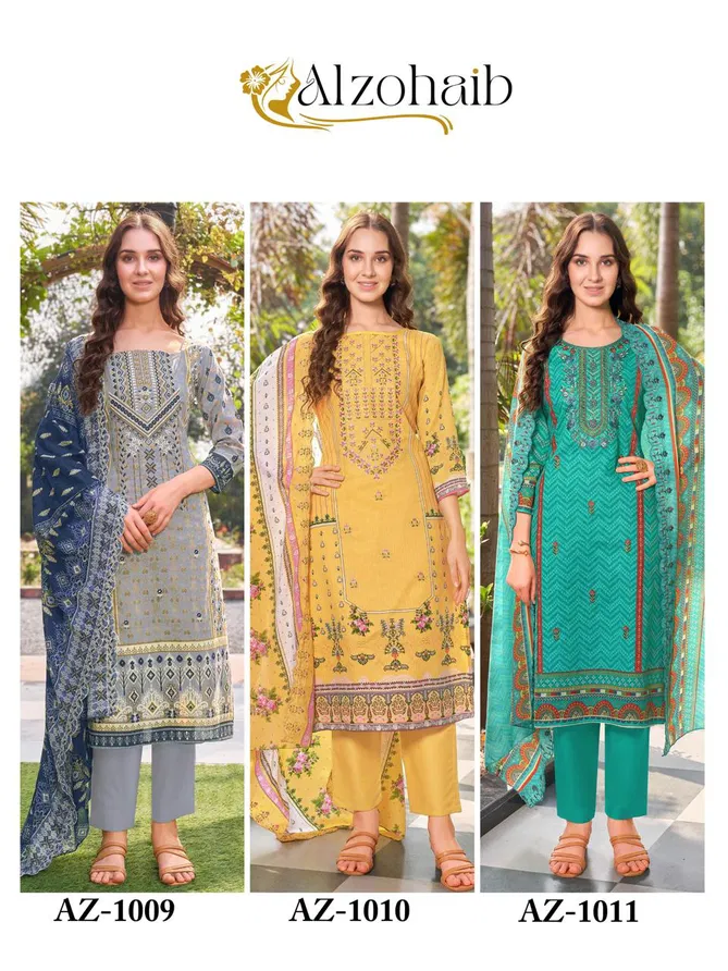 Alzohaib Az 1109 To 1111 Cotton Printed Pakistani Suits Online Wholesale